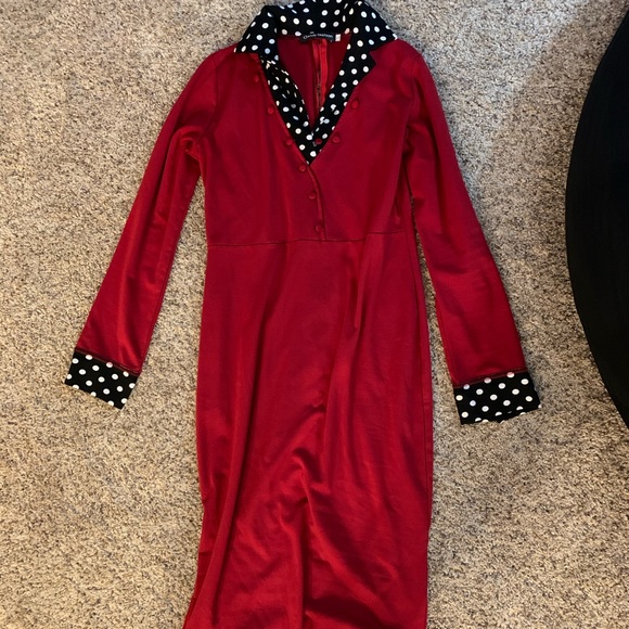 Red and polka dot collared dress - Picture 2 of 2